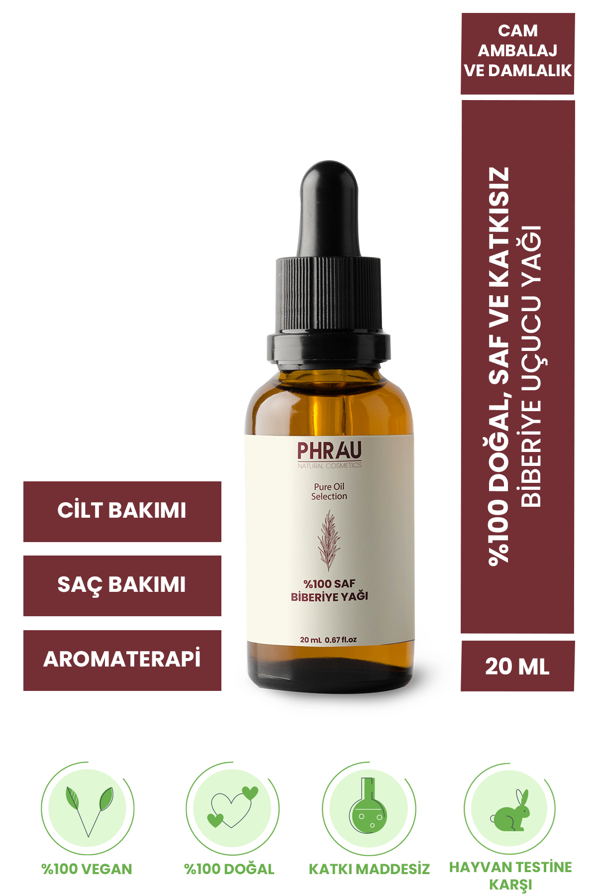 PHRAU %100 Saf ve Doğal Biberiye Uçucu Yağı 20 ml