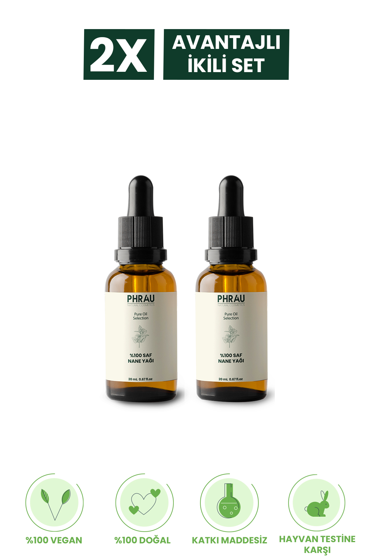 PHRAU %100 Saf Ve Doğal Nane Uçucu Yağı 20 Ml Avantajlı 2’li Set
