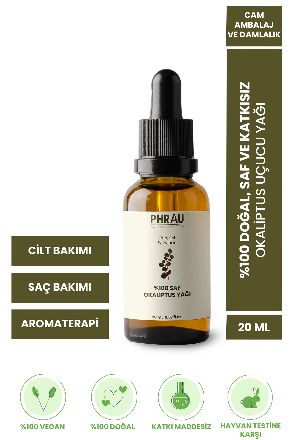 PHRAU %100 Saf ve Doğal Okaliptus Uçucu Yağı 20 ml