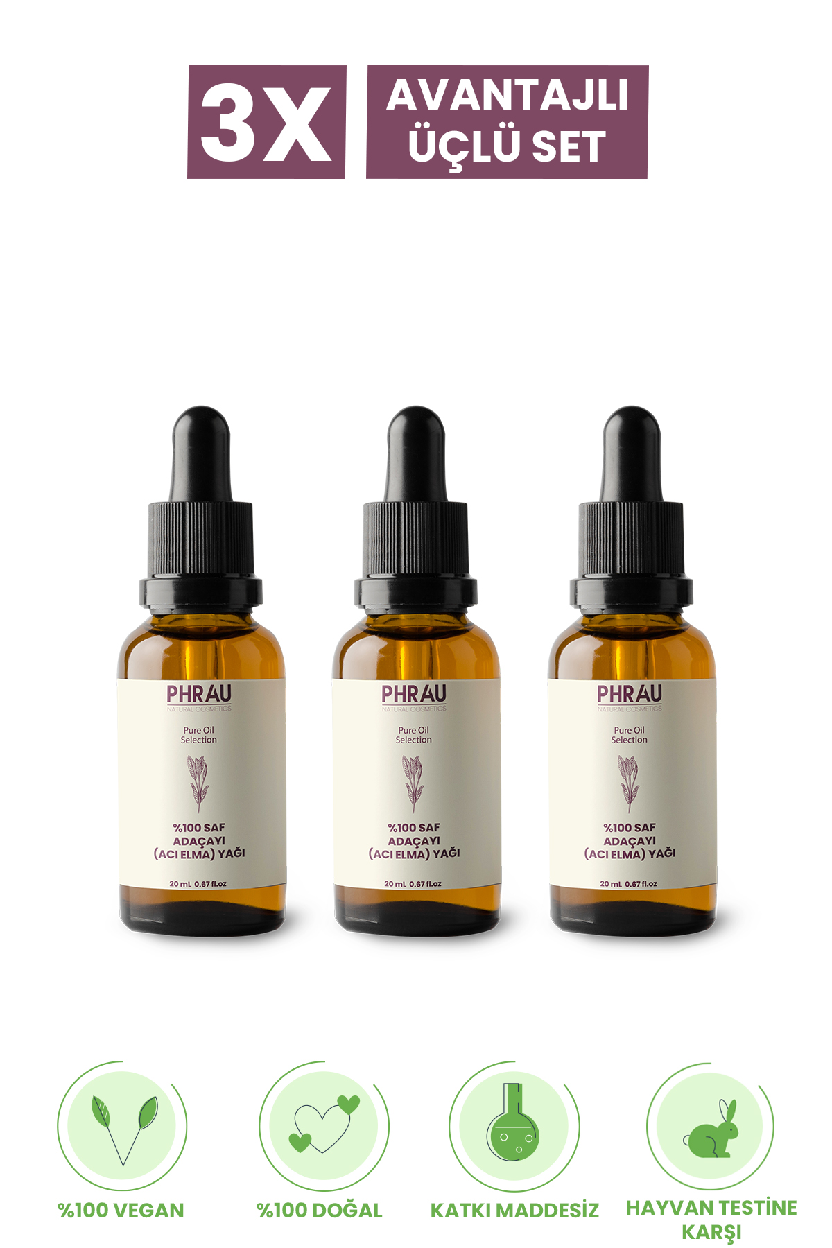 PHRAU %100 Saf Ve Doğal Biberiye Uçucu Yağı 20 ml Avantajlı 3’lü Set