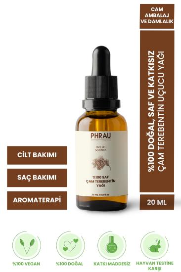 PHRAU %100 Saf ve Doğal Çam Terebentin Uçucu Yağı 20 ml - Hiçbir Katkı Maddesi İçermez
