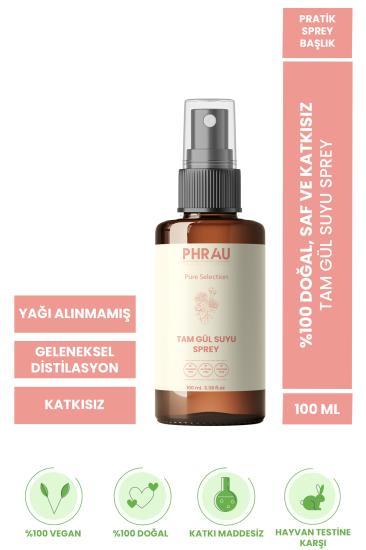 PHRAU Tam Gül Suyu Sprey, %100 Saf ve Doğal, Yağı Alınmamış Premium Gül Suyu