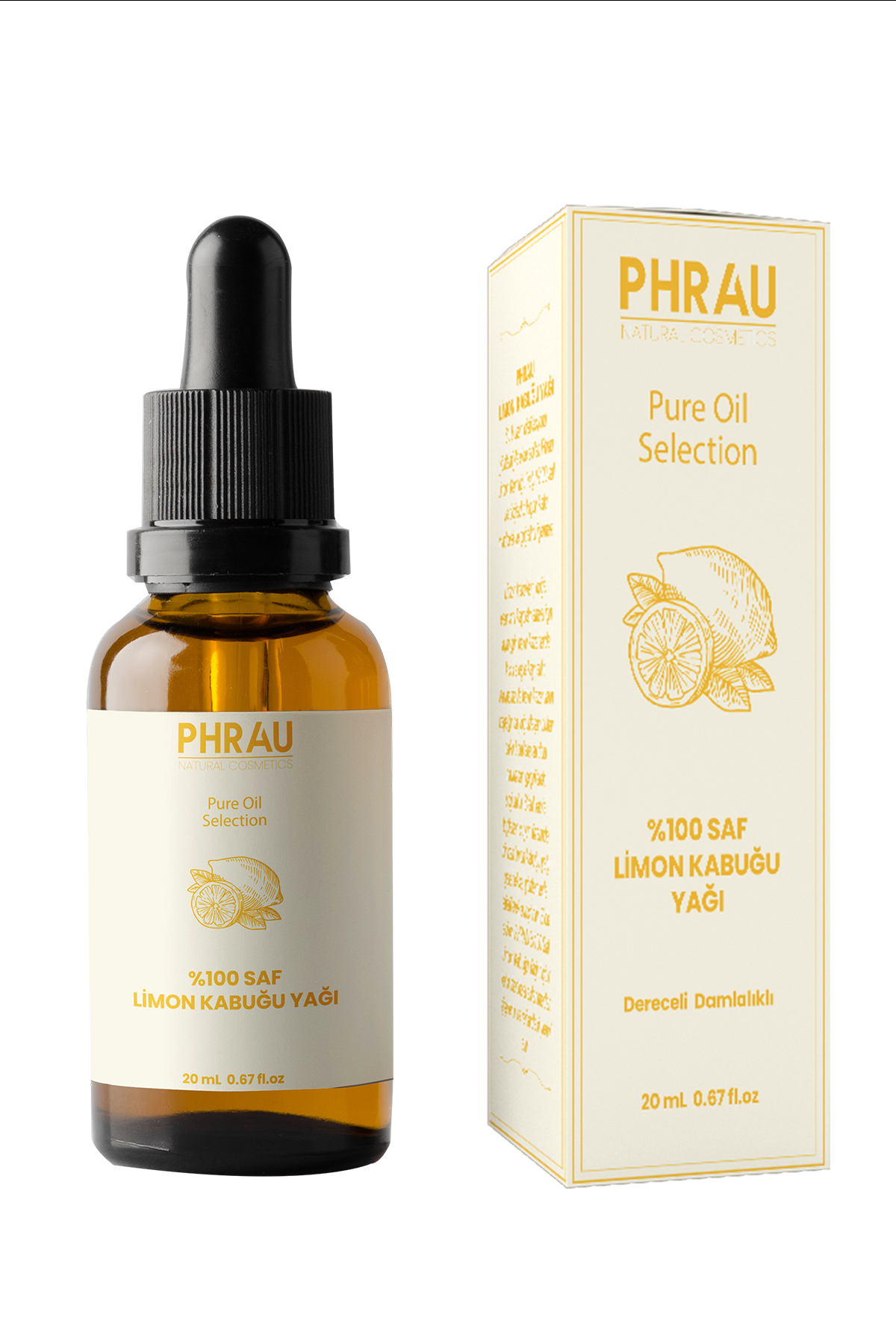 PHRAU %100 Saf Ve Doğal Limon Kabuğu Uçucu Yağı 20 ml (TÜY DÖKÜCÜ - TÜY AZALTICI - TÜY GECİKTİRİCİ)